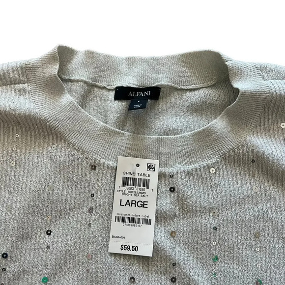 NWT Alfani Women’s Large Sequin Embellished Crewneck Long Sleeve Sweater - Picture 2 of 6